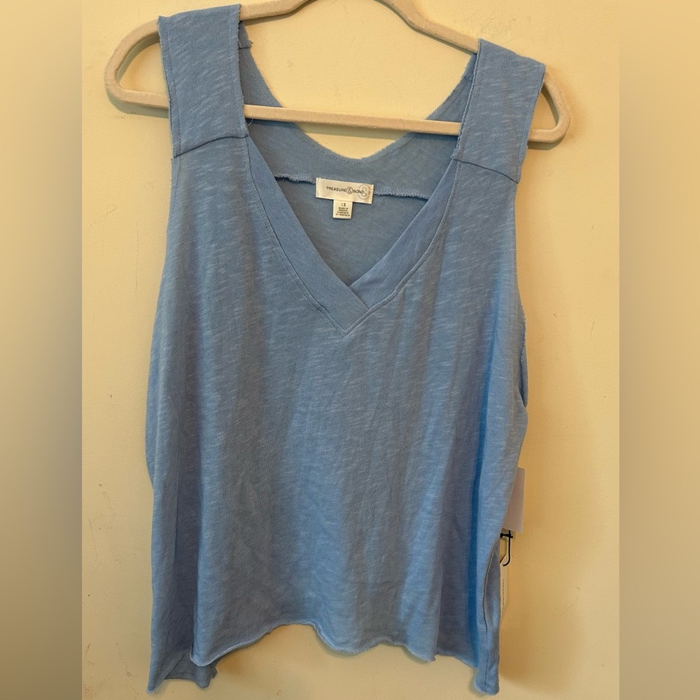 Treasure & Bond Womens Textured Raw Edge Tank‎ Top, Soft Blue Size 1X